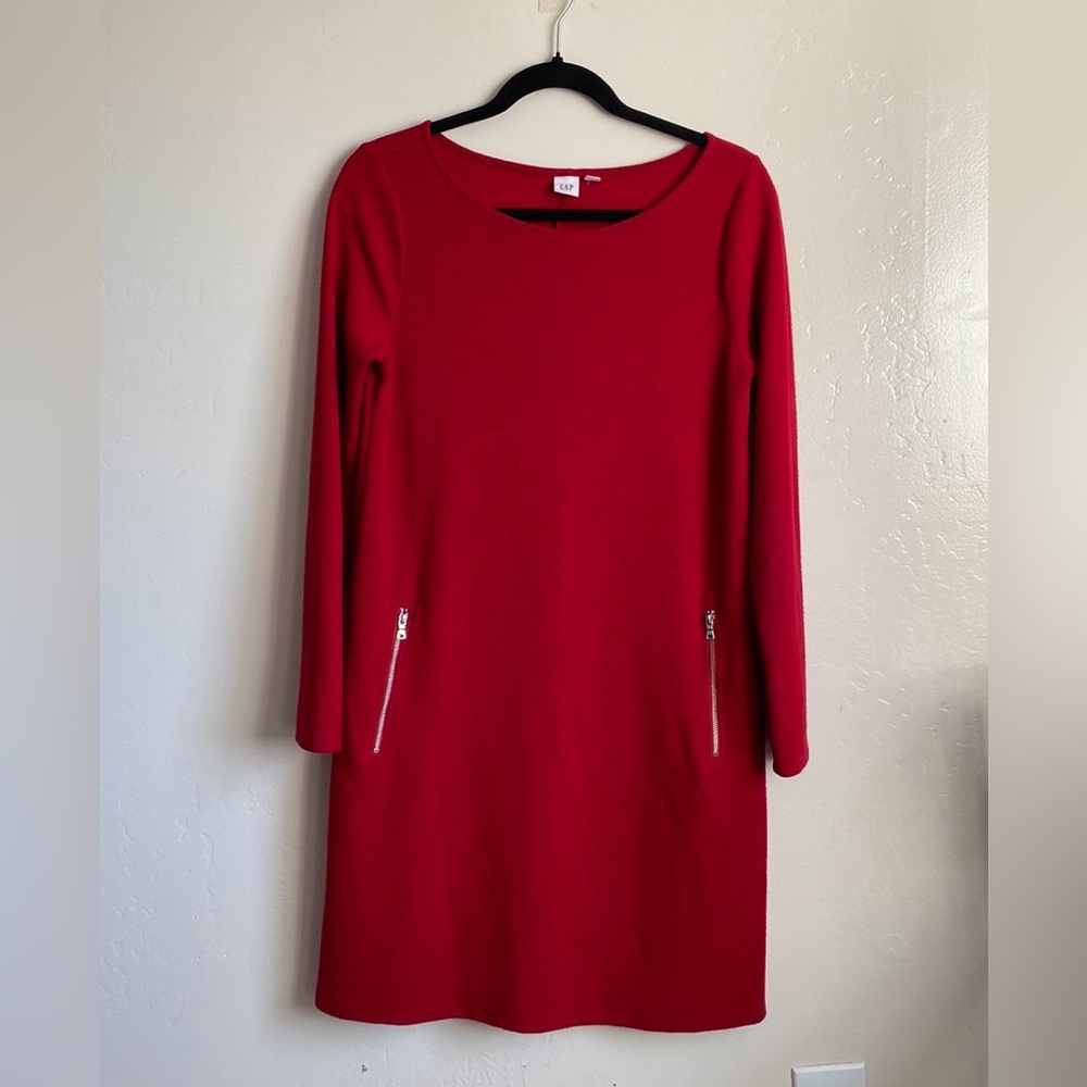 Gap Dresses Gap Red Long Sleeve Knit Dress W/Zippered Pockets Color Red Size: M